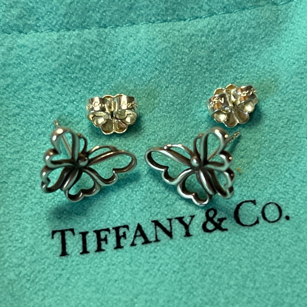 Tiffany & Co Butterfly Earrings Studs Nature Lover Garden Stencil Earrings - Picture 2 of 10